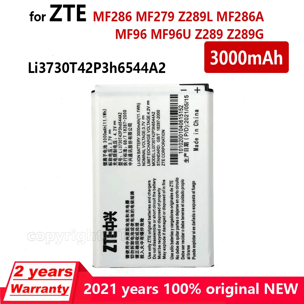 

Original NEW Li3730T42P3h6544A2 For ZTE MF286 MF279 Z289L MF286A MF96 MF96U Z289 Z289G 4G LTE WIFI Router Battery 3000mAh