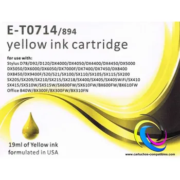 

Epson T0714 SX100 SX105 SX110 SX115 SX200 SX210 SX205 SX215 SX218 SX400 SX405W SX405 SX410 SX415 SX510W