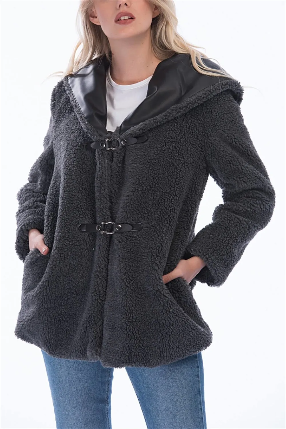 Z6431 DEWBERRY женские меховые пальто-Антрацит