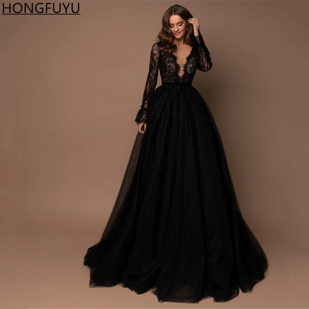 sage green prom dress HONGFUYU Sheer Deep V Neck Tulle A-line Prom Dresses 2022 Long Sleeves Lace Formal Evening Gowns for Women Party Lace Up Corset long prom dresses