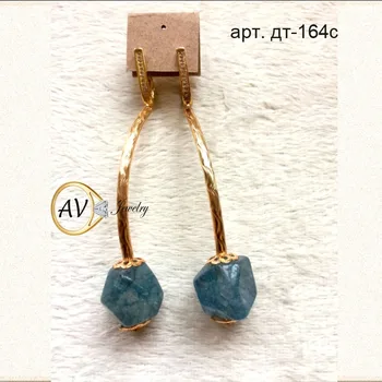 

Aquamarine 925 Sterling Silver fashion drop earrings for Women natural blue gem gold AV Jewelr