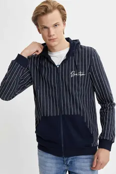 

DeFacto Man's Spring Striped Cardigan Coats Men's Casual Zipper Bolero Coats Men's Hooded Dark Blue Cardigan Tops-M7534AZ20SP
