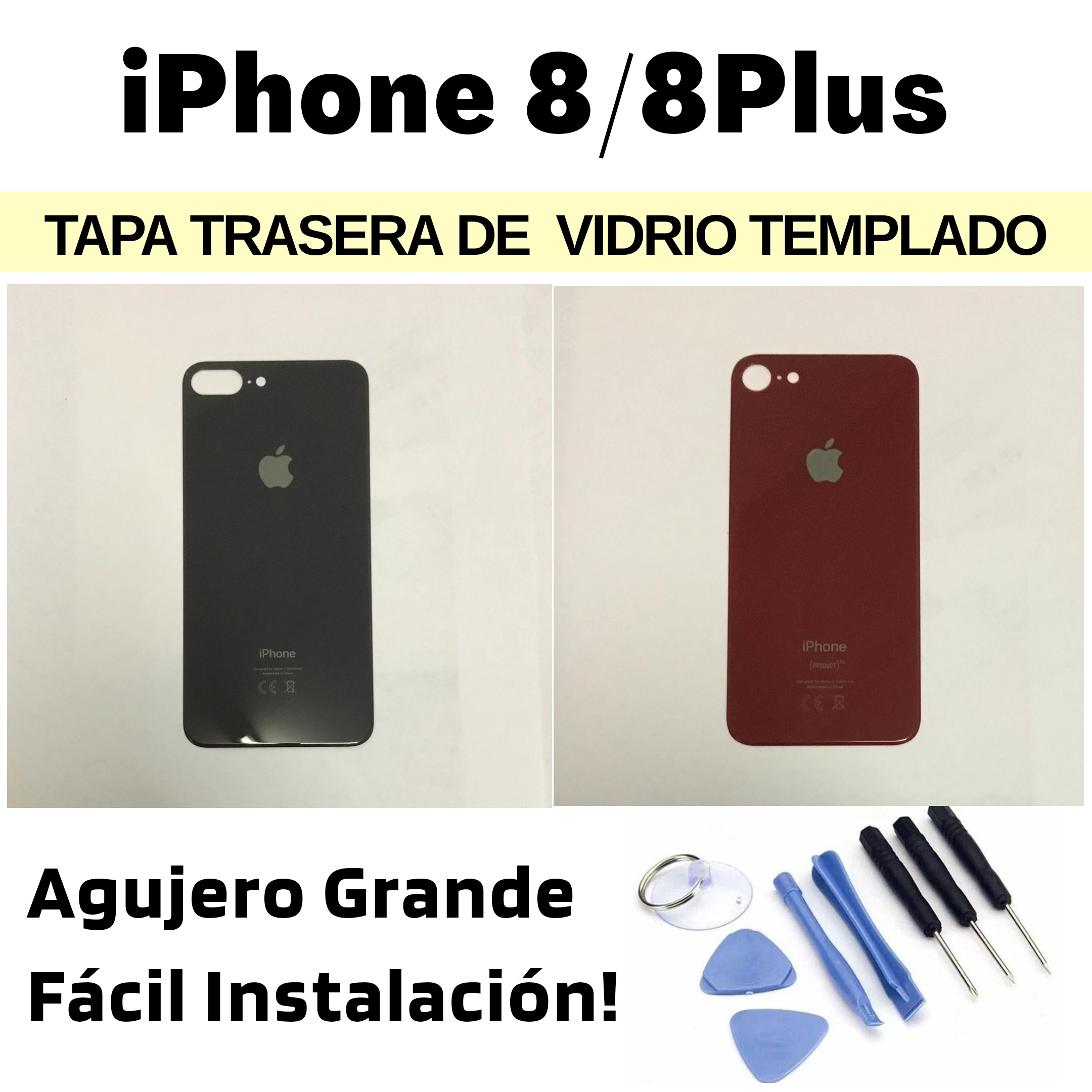 Back Cover For iPhone 8 Tempered Glass With Big Hole For Replacement