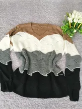 Women Sweater Pullover Long-Sleeve Plus-Size Tops Loose Thick Casual Fashion New Patchwork