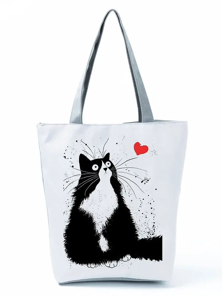 

Long Beard Cat Women's Handbag Foldable Harajuku Eco Totes Daily Casual Bags Creative Class Gift Custom Pattern Wife's Shopper