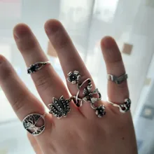 Tocona 14 unids/set Vintage Color de plata antiguo anillo para mujer rosa girasoles Cruz geométrico joyas bohemias 4 кольцо 6391