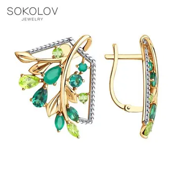 

Sokolov drop earrings with stones in gold with a mix of stones, fashion jewelry, 585, women's male, long earrings