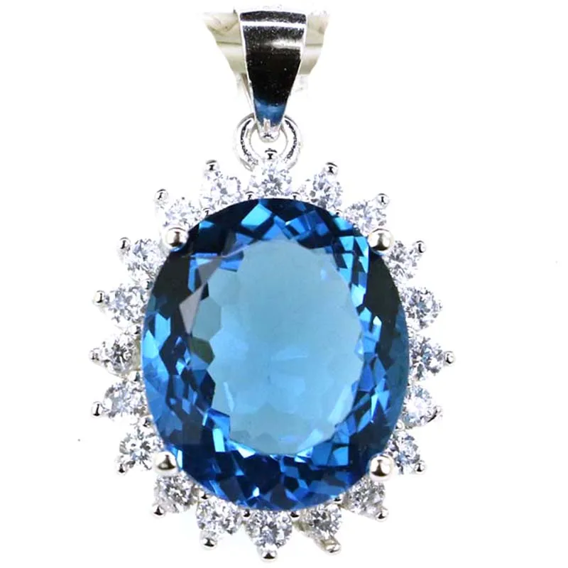24x17mm Jazaz 4.0g Elegant Created Violet Tanzanite London Blue Topaz Real Ruby CZ 925 Solid Sterling Silver Pendant | Украшения и