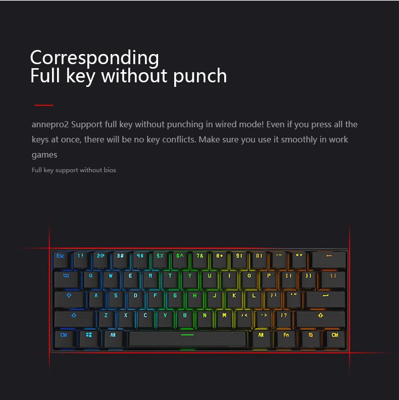 white computer keyboard Anne Pro 2 60% 61 Keys Portable Mini Wireless bluetooth 5.0 Mechanical Keyboard Office Gaming Keyboard Type-C Detachable Cable keyboard desktop