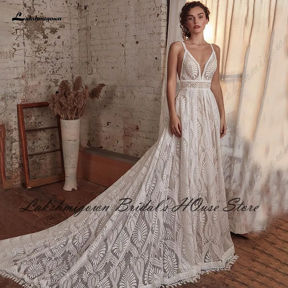 Vestido Vintage Lace Boho Wedding Dress Spaghetti Straps 2024 Robe