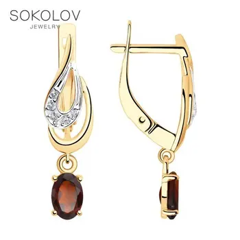 

Sokolov drop earrings with stones in gold with garnet and cubic zirconia, fashion jewelry, 585, women's male, long earrings
