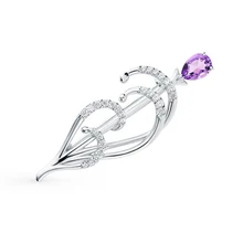 Серебряная брошь с аметистом и фианитами SUNLIGHT проба 925