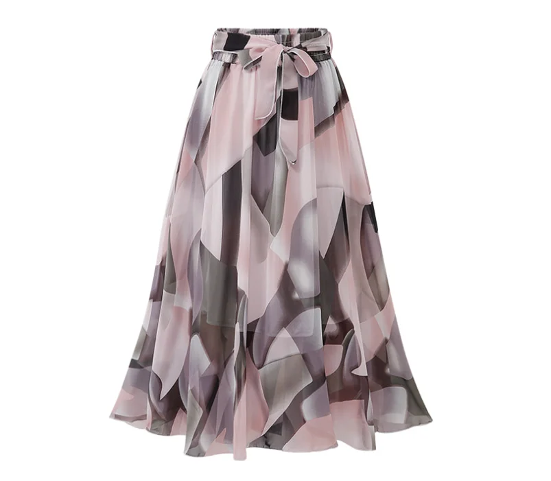 Women Chiffon Skirt Floral Elastic Lose Style Flower Design Classical Summer Spring Autumn Casual with Belt A-Line | Женская одежда