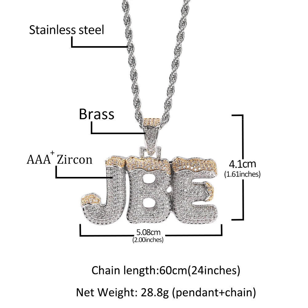 THE BLING KING Custom Snow Top Cone Bubble Letter Pendant Iced Out Cubic Zircon Tennis Chain Hiphop Jewelry Merry Christmas Gift