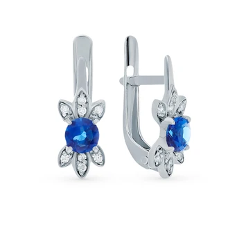 

Silver earrings with cubic zirconia and quartz synthetic sunlight sample 925