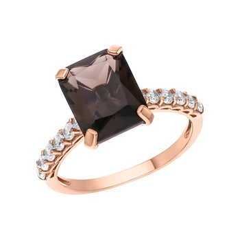 

Gold ring with cubic zirconia and quartz smoky sunlight sample 585