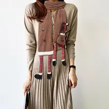 шапка Christmas Long Scarf with 3D Elk Shape, Stripe Print Soft Winter Warm Festival Decoration