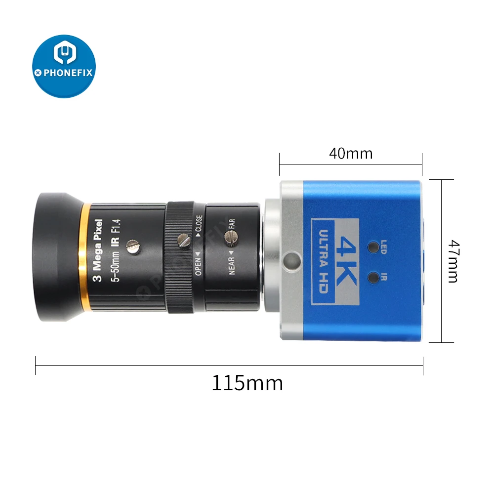 4K UHD Digital Microscope Camera USB HDMI Live Stream Camera 5-50mm F1.4 CS Mount Lens Webcam with Holder for Live Broadcast