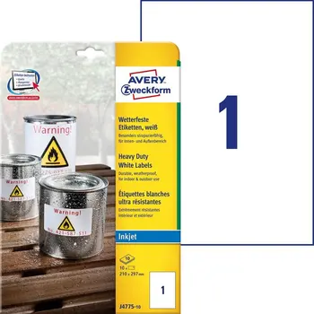 

Avery zweckform all-weather labels, 210x297mm, polyester, I-J,10