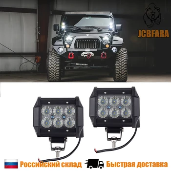 

One Pair 18W LED Waterproof Headlights Flood or Spot for Auto Truck SUV Tractor Trailer Motorcycle Quad Bike UAZ 4x4 OFFroad