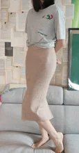 Skirt Mid-Length-Skirts Split Knitted High-Waist Large-Size Fashion Simple Solid LTPH