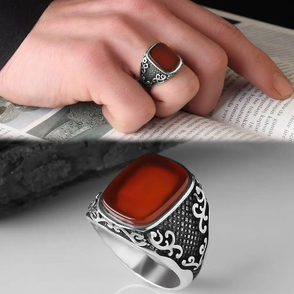 Agate Gemstone 925 Sterling Mens Silver Rings For Men, Gift Jewelry, Made in Turkey, Real Natural Stone, turkish Style, Fashion Accessory 2022