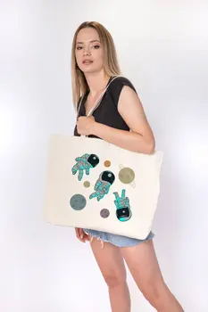 

Angemiel Bag Large PCs set Astronotçuklar Shopping Beach Tote Bag