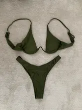 Female Swimsuit Bikini-Set Wire Two-Piece Neon Green V-Shape Women K439 V-Bar