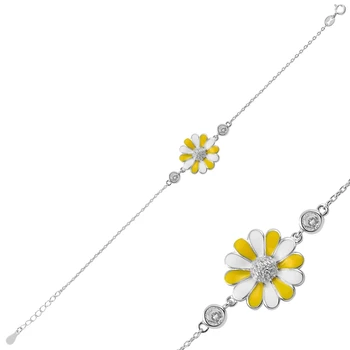 

Silver 925 Sterling Zircon Stone & Enamel Daisy Bracelet