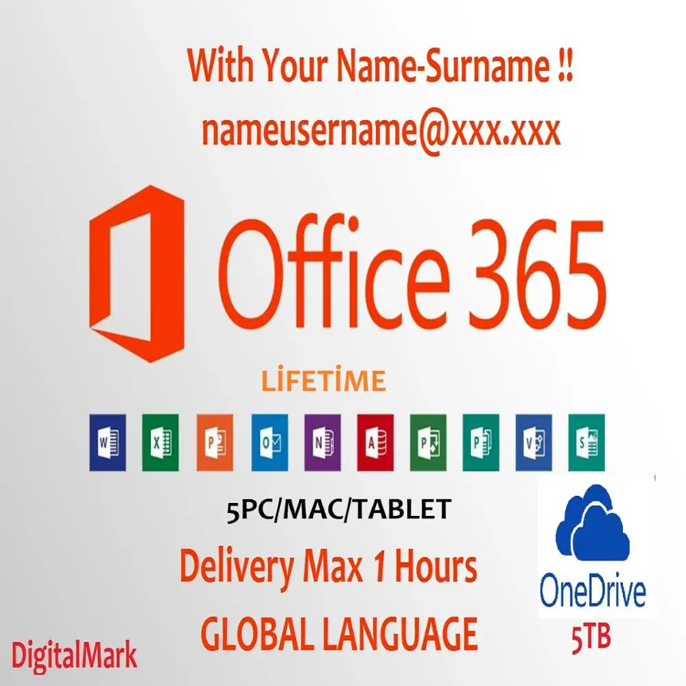 Microsoft Office 365 Pro Plus 2019 для вашего имени (NAMESURNAME@XXX.XXX) учетная запись на весь срок