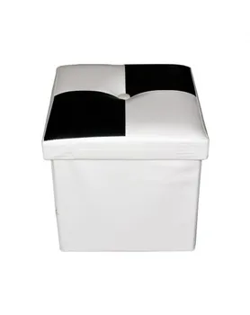 

Rebecca Mobili Pouffe Ottoman Black White Faux Leather Modern 30x30x30