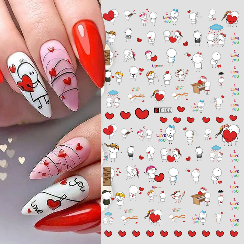 Valentine Nail Stickers Doodle Boy Girl Sliders Cute Couple Love Nail Art  Adhesive Sticker Romantic Decor for Manicuring NFF106|Stickers & Decals| -  AliExpress