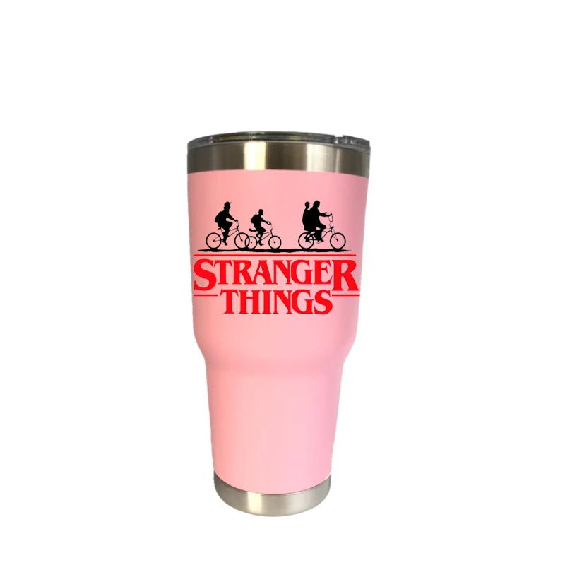 30 oz pink Странные Вещи термо кружка с крышкой двойными стенками из нержавеющей стали кофе кружки путешествия вакуумная колба вождения посуда для напитков кружка для путешествий - Цвет: 30 oz pink