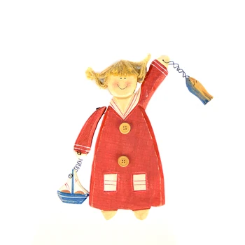 

Red wooden girl doll for wall hanging 16X22
