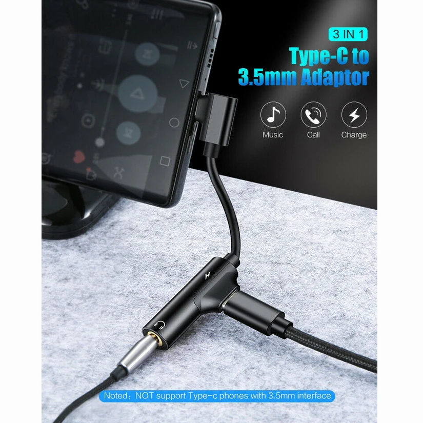 500PCS bundle package 2in1 USB Type C To 3 5mm Jack AUX Audio Headphone Earphone Adapter Charger Cable