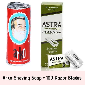 

100 Astra Superior Platinum Double Edge Side Razor Blades + Arko Shaving Soap