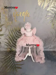 Pink Flower Girl Dress with Detachable Train Sleeveless Girls Princess Wedding Party Dress First Communion Gown
