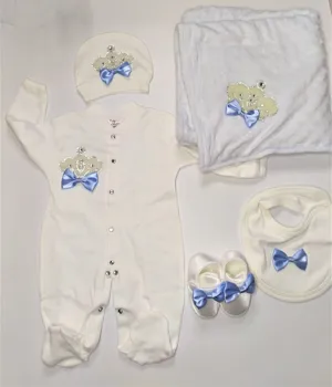 

Crown of a King Baby Clothes newborn clothing 6 Pieces First walker Jumpsuit Bib Baby Blanket Blue Color New Winter Fashion