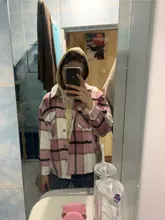 Woolen Coat Shirt Jacket Windbreaker Oversize Plaid Vintage Women Loose Button Winter