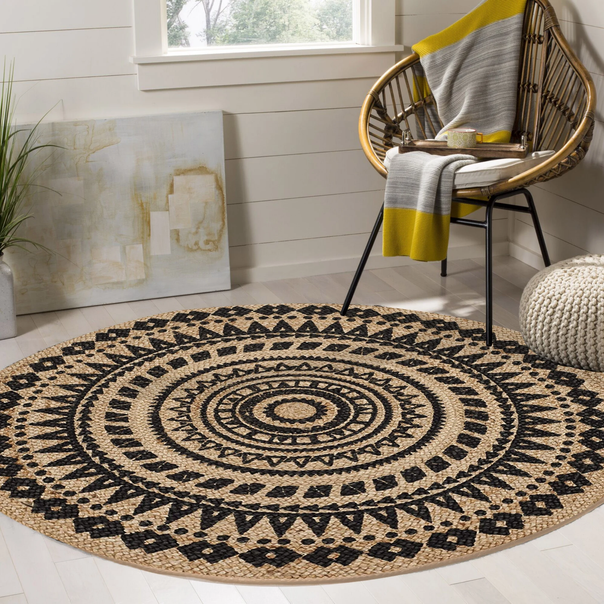 

Else Authentic Bohemian Mandala Sisal Handmade Flatweave Natural Jute Carpet Round Floor Mat Living Room Bedroom Sisal Area Rug