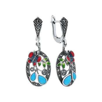 

Silver earrings with marcasites, turquoise and enamel sunlight sample 925