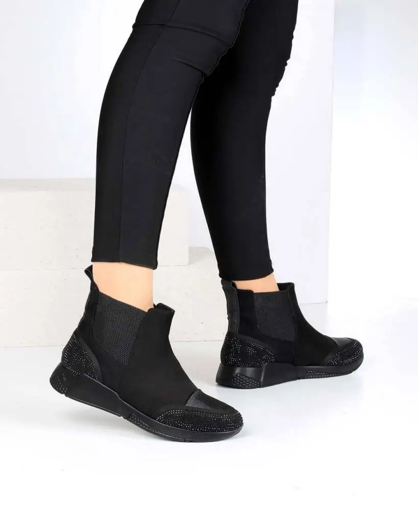 

Mosimoso Women's Ankle Height Boot Black Suede Lycra Stiletto Heel Women Boots