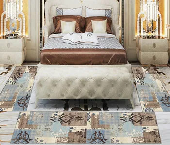 

Else 3 Piece Yellow Blue Brown Authentic Retro 3d Print Non Slip Microfiber Washable Decor Bedroom Hallway Area Rug Carpet Set