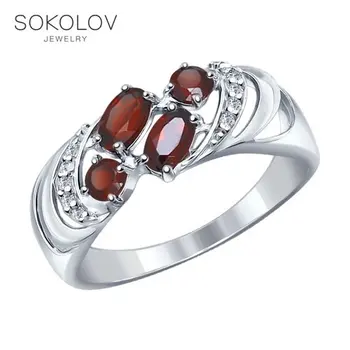 

Sokolov ring in silver with garnet and cubic zirconia, fashion jewelry, 925, women's male