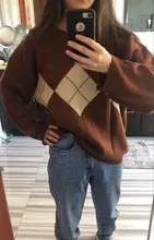 Jerséis de estilo coreano con estampado geométrico para otoño e invierno, jerséis de punto holgados de gran tamaño con cuello redondo, jersey de Mujer