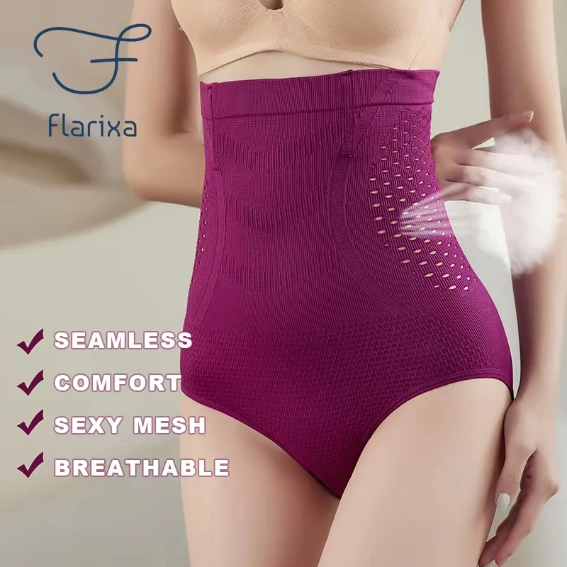 Flarixa-하이 웨이스트 플랫 뱃살 팬티 여성용, 섹시한, 속이 빈, 통기성, 편안한, 코튼, 팬티 셰이퍼