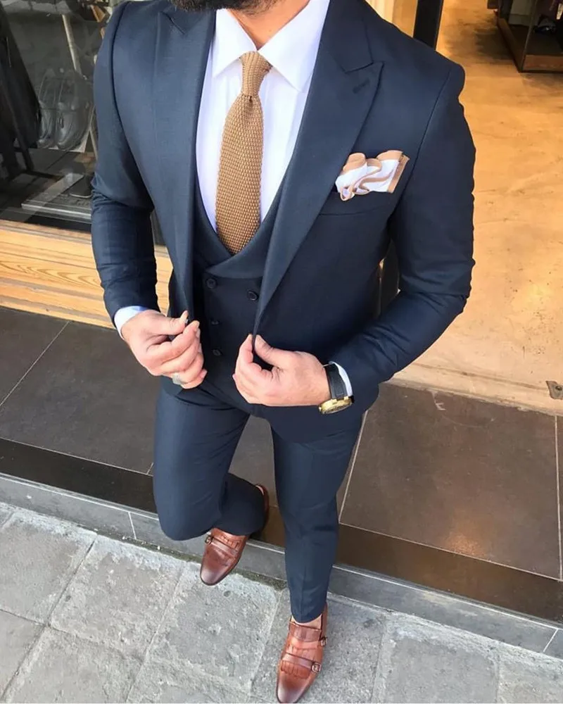 

Classic Peak Lapel Handsome Groomsmen jacket Groom Tuxedos One Button slim fit Men Suits Wedding Man Blazer terno masculino