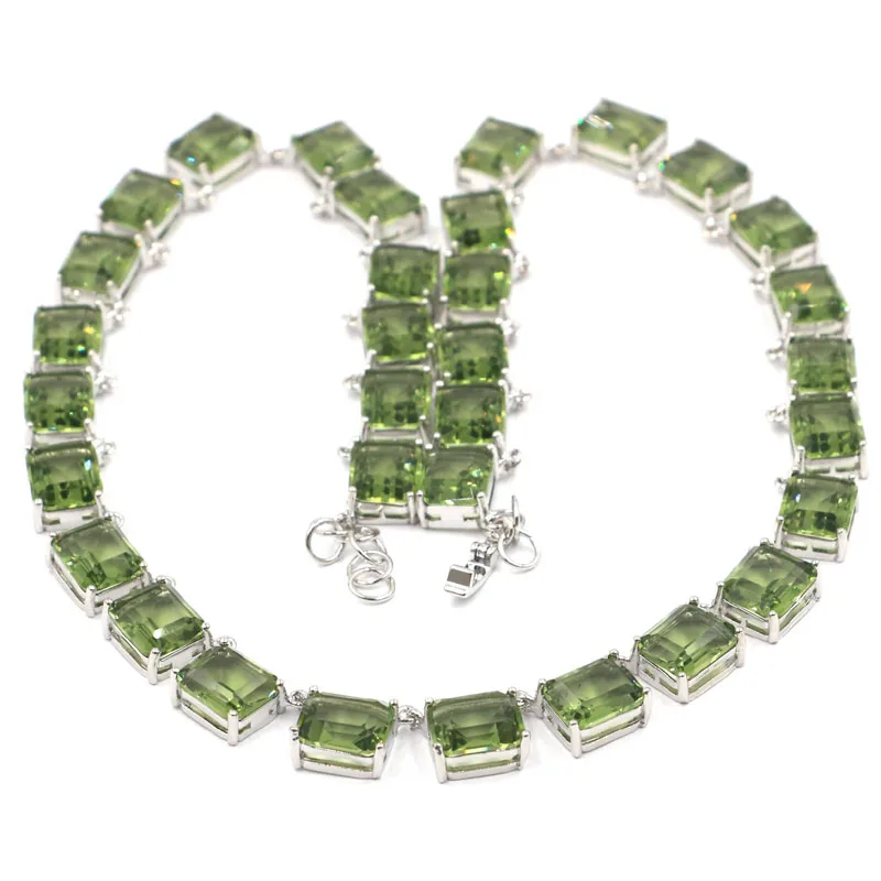 15x9 мм Горячая Прямоугольник Зеленый Аметист дамы подарок Серебряное ожерелье 18-19 дюймов