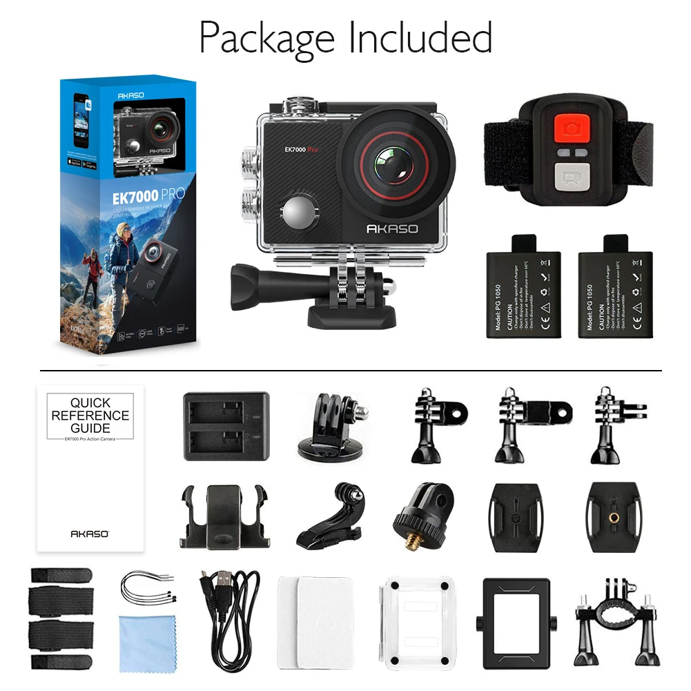 AKASO 액션 카메라, EK7000 프로, 4K30 카메라, 터치 스크린, 40m 방수 카메라, 스포츠 카메라, 원격 제어 지원, 외부 마이크