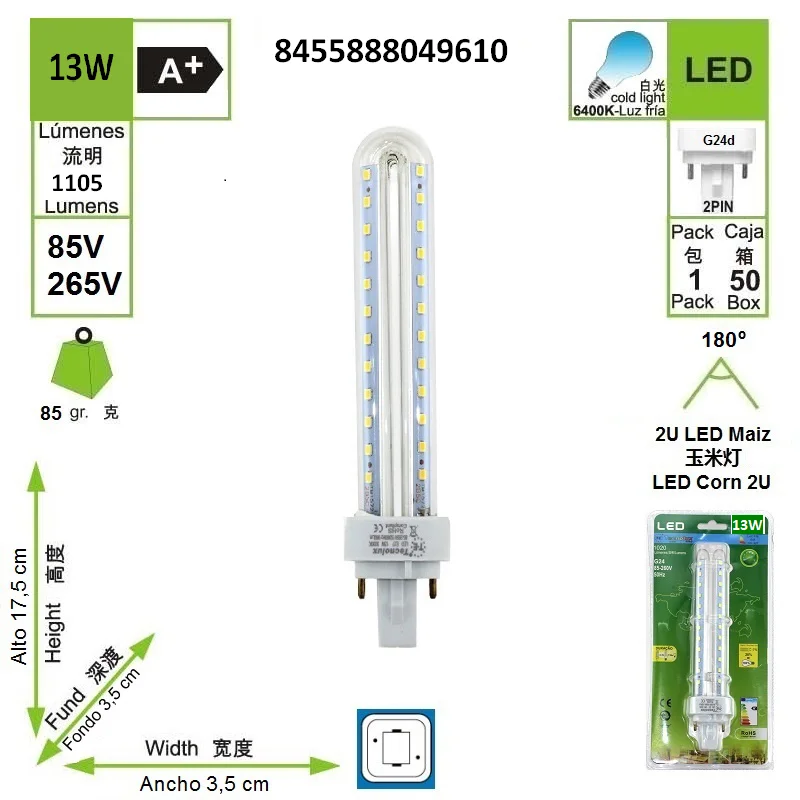 Светодиодная трубка G24 6500 K Luz Fria 13 W 49610 Pack 5|Светодиодные лампы и трубки| |